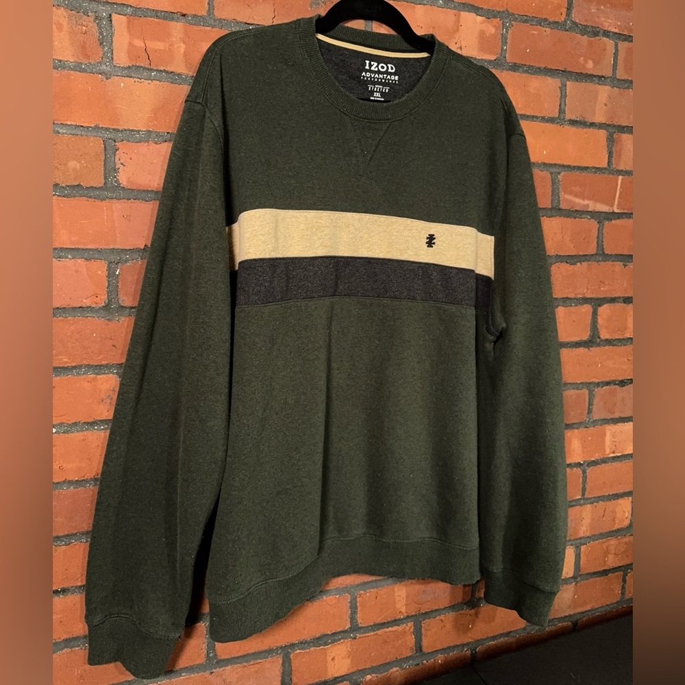 IZOD Advantage Performance Colorblock Crewneck Sweatshirt Green Beige Black XXL